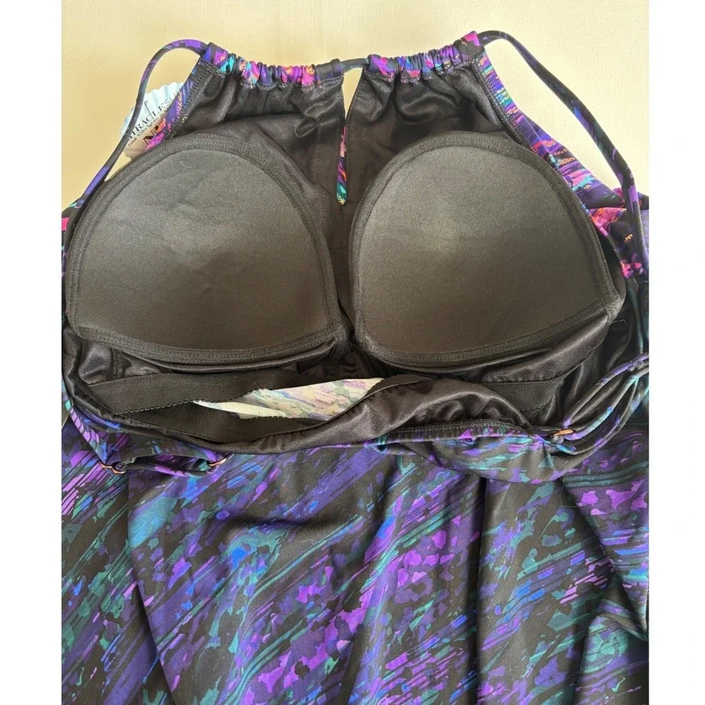 NWT Miraclesuit Peephole Tankini Top Womens 16 Multi Color Abstract Swim Festive